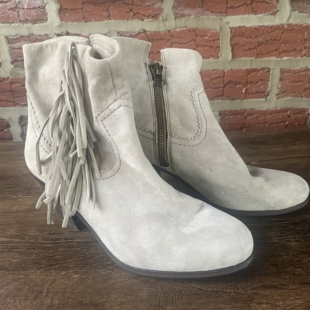Sam Edelman Women's Louie Boho Fringe Cowgirl Bootie Taupe Suede Size 8.5